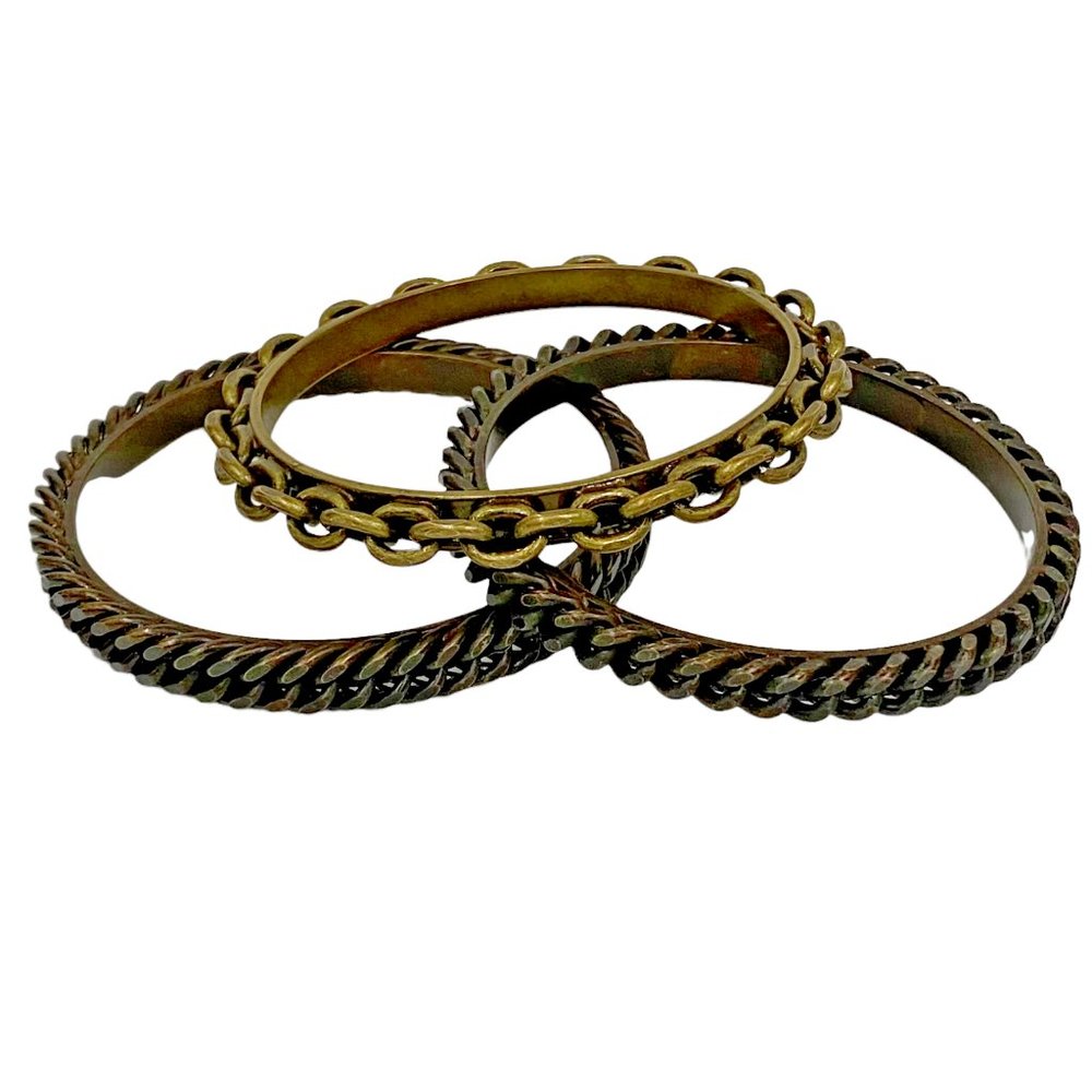 Miriam Haskell Bronze Goldtone Chain Bangle Brace… - image 1